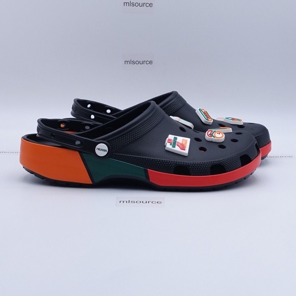 NEW Crocs x 7Eleven Classic Clogs 208272-001 Black/Orange main image 7